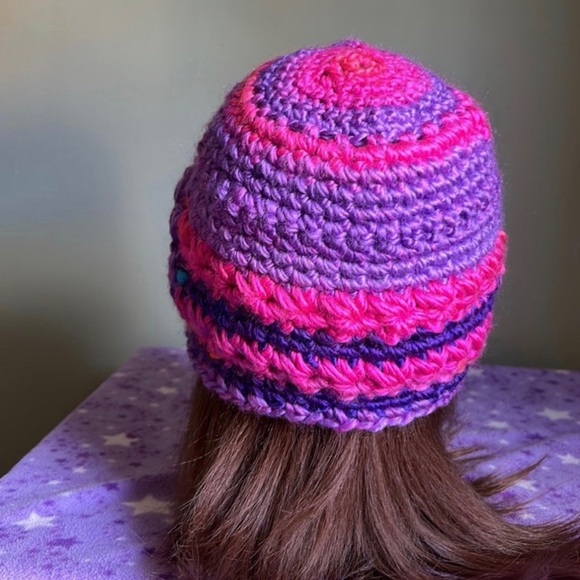 Vibrant Crochet Beanie in Purple and Pink - Picture 5 of 7